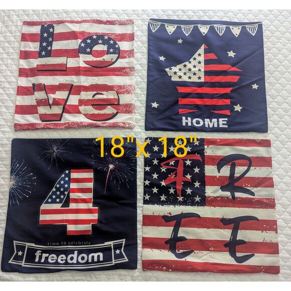 🇺🇸 Set of 4 Patriotic 18x18 Pillow Covers – Stars, Stripes, Freedom! - Picture 3 of 3